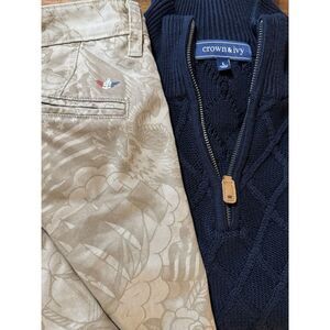 HTF Americana Ship‎ Shark Flag Dockers 36X34 Crown&Ivy Qtr Zip Knit Sweater SZ L